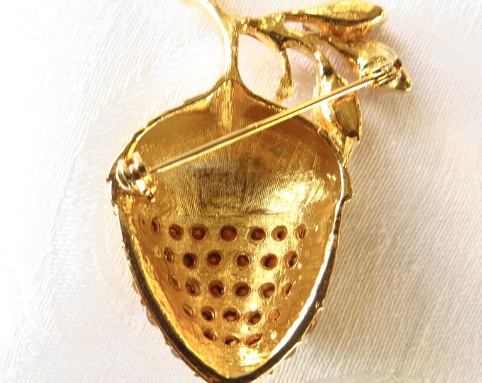 Rhinestone Acorn Brooch, Vintage Acorn Pin, Fall Jewelry, Autumn Brooch