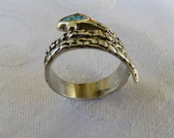 Snake Ring Sterling Silver Snake Wrap Ring Serpent Ring, Turquoise Serpent, Size 6 Ring Snake Jewelry