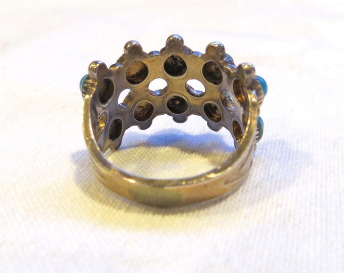 Sterling Snake Eyes Ring, Southwest Style Vintage Ring, Native American, Turquoise Snake Eyes, Size 6 Ring