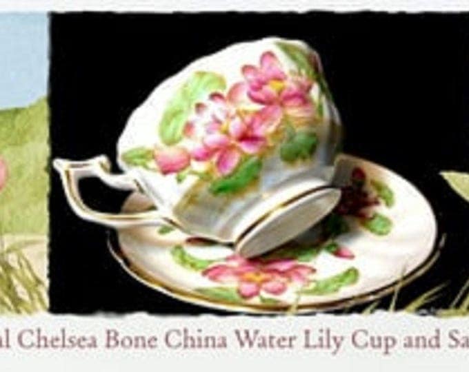 Royal Chelsea Vintage Bone China Teacup Saucer Set, Hand Painted Water Lily Cup, Gift For Her, Bridal Shower, England