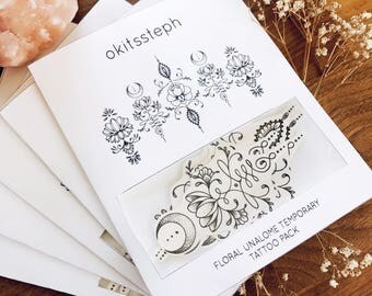 Floral Unalome Temporary Tattoo Set