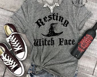 Resting Witch Face Halloween Tee Shirt - Off Shoulder Halloween Tee - Witch Tee Shirt - Funny Halloween Shirt - Womens Halloween Shirt