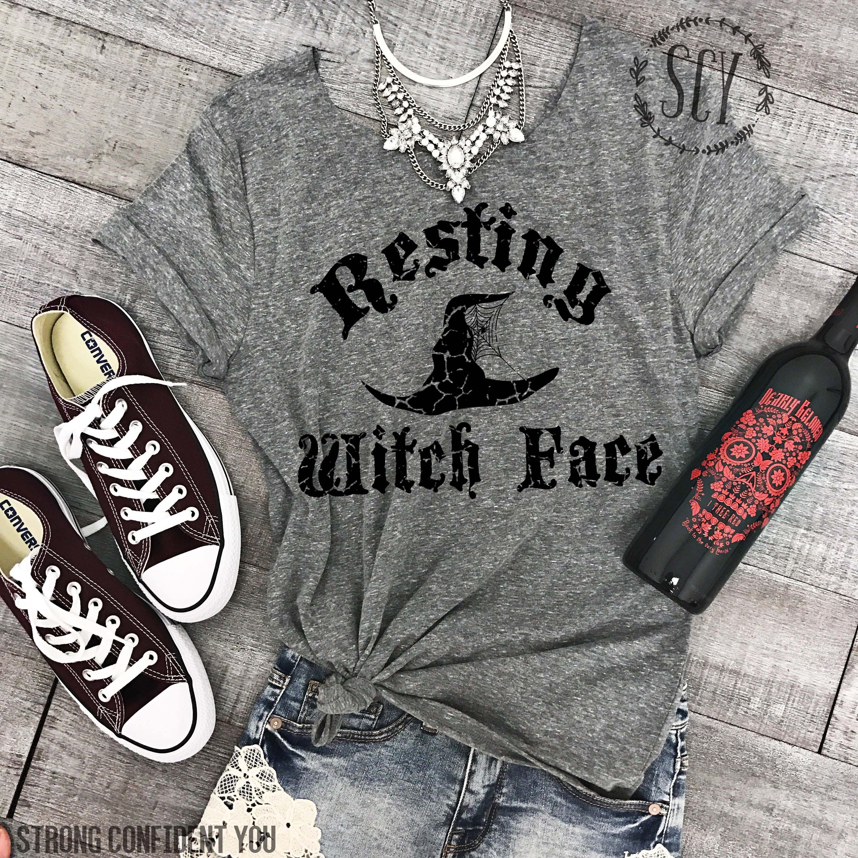 Resting Witch Face Halloween Tee Shirt - Off Shoulder Halloween Tee - Witch Tee Shirt - Funny Halloween Shirt - Womens Halloween Shirt