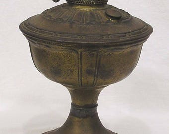 Vintage 1920s Brass Kerosene Lamp Wide Panels Openwork Base Burner