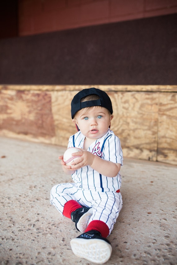 Boys Baseball Uniform white/navy Pinstripe Baseball Uniform