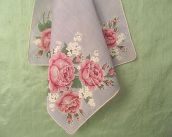 Floral handkerchief / vintage pink rose hankie
