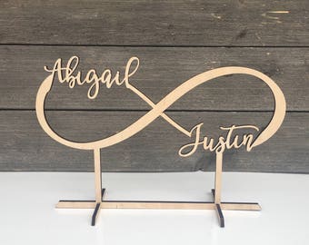 Personalized Infinity Table Top Name Sign with 2 Names, 14"Wx9"H inches wide, Custom Name Sign, Infinity Sign, Table Sign, Wedding Couple