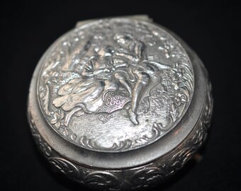 Vintage Silver Jewelry Casket, Shabby Chic, Antique metal jewelry box, Red liner under the top, trinket box, #2133