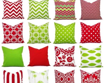 15% OFF SALE Christmas Pillow Cover - Pillow Cover 16 inch or 18 Inch - Holiday Pillows - Christmas Decor - Holiday Decor - Red Pillows - Gr