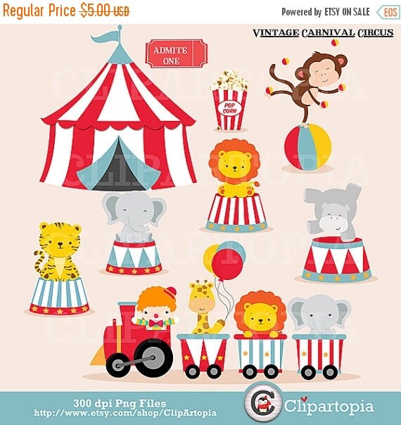 50%OFF SALE Vintage Carnival Circus Digital clipart / Animal Circus clip art / Circus Train Clipart For Personal and Commercial Use/Instant Il_570xn