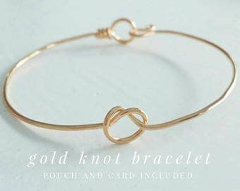 Gold Love Knot Bracelets and Cards / Tie the Knot Bangle / Bridesmaids Gifts / Wedding Favor / Silver Gold Rose / Gold Infinity Knot