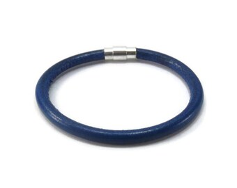 Thin Blue Line Bracelet - Blue Lives Bracelet - Leather Stacking Bracelet - Law Enforcement Bracelet - Blue Round Leather Bracelet