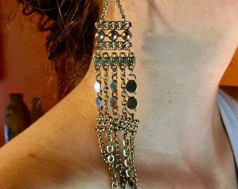 Long Ethnic Silver Tribal Earrings