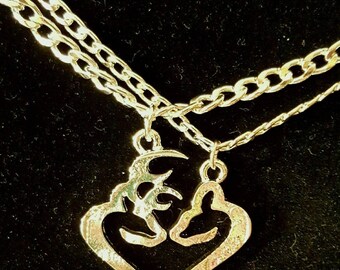 Her Buck His Doe 2 Piece Necklace Set! Gift For Couples, Silver Toned His and Hers Necklaces, Buck & Doe Necklace Country Wedding!