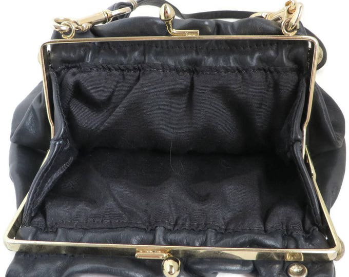 Vintage FS Originals Purse - Black Leather Shoulder Bag, Long Handled Purse, Convertible Clutch Bag