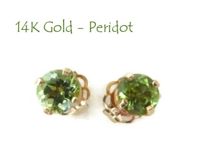 14K Gold Peridot Earrings, Vintage Pierced Studs, New Old Stock
