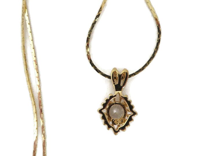 Vintage Crystal Pendant Necklace - Gold Plated Cobra Chain Necklace