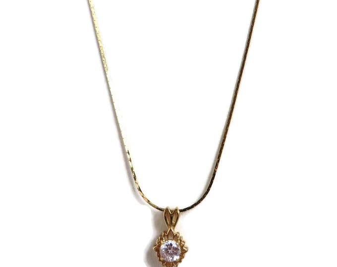 Vintage Crystal Pendant Necklace - Gold Plated Cobra Chain Necklace