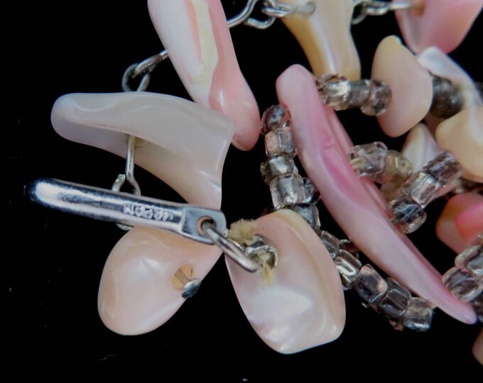 Japan Shell Necklace, Vintage MOP Multi-Strand Natural Pink Shell Island Style Necklace, Gift for Her