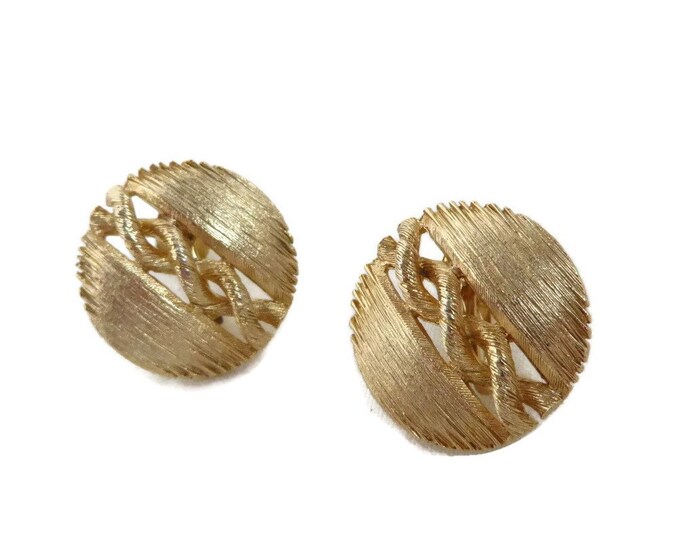 Lisner Matte Gold Button Earrings, Vintage 1960s Screwback Earrings