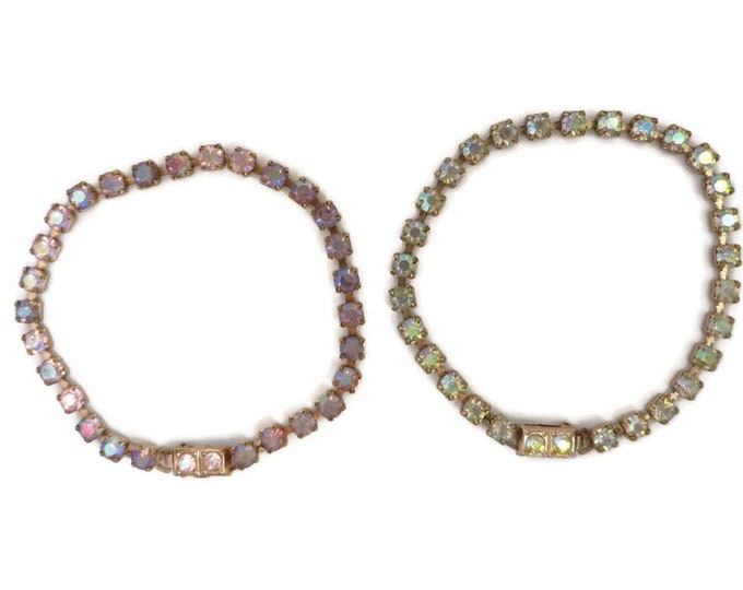 Tennis Bracelets, Vintage Rhinestone Tennis Bracelets - Pink & Clear Rhinestone Bracelet Pair, 1950s Jewelry