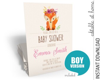 Woodland Baby Shower Invitation Girl, Woodland Baby Shower Girl, Baby Shower Invitation Woodland Girl INSTANT DOWNLOAD personalize at home