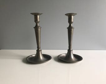 Pair of Vintage Pewter Candlestick Holders / Pewter Candle Holders / Pewter Candlesticks Made by Fein