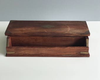 Wood and Brass Box / Wooden Box with Brass / Wood Desk Organizer / Wooden Jewelry Box