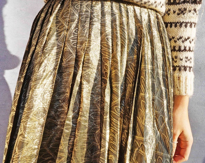 Vintage Dior Skirt, Knee Length Skirt, Metallic Dior Skirt, Party Skirt, Pleated Gold Skirt, Evening Skirt, High Waist Skirt, Full Skirt