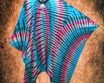 Tropical Geometric Hand dyed Wearable Art V neck Poncho Tunic Top blouse