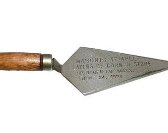 1924 Springfield MA Masonic Temple Dedication Letter Opener Miniature Trowel