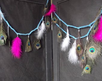 Wreath 2 meters, n0 7, hand made, marabouts feathers and Peacock feather