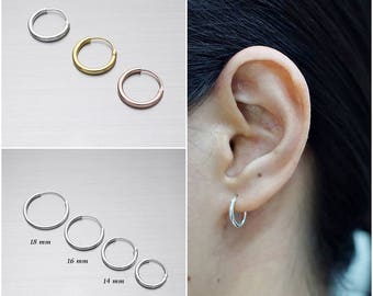 925 Sterling Silver Earrings, Gold Plated Earrings, Rose Gold Plated Earrings, Hoop Earrings, Size 1.5 mm (Code : E54)