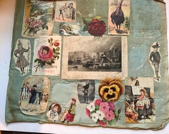 Antique Cloth Scrapbook Page with Images on Both Sides