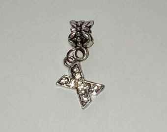 Pendant 1 X letter X silver and rhinestone
