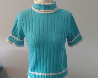 Vintage Short Sleeved Turquoise Sweater