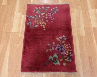 Vintage Pink Oriental Rug Chinese Rug 2' x 3' Nichols