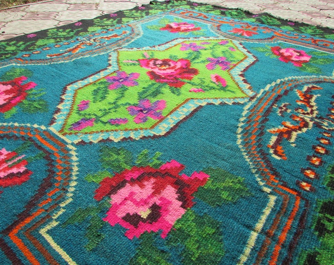 Floor Runner,Organic Rug Runner, Colorful Kilim, Pink Colored Rug,Boho Rug. Flatweave Rug. Vintage handwoven wool rug carpet. Moldova carpet
