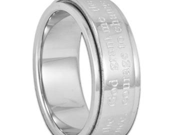 FLASH SALE 7MM Serentiy Prayer Spinner Ring Men's Women's or Child's Stainless Steel Band with Inside Custom Engraving