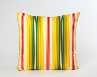 Summer Sale Stripe Throw Pillow Cover, Yellow Orange Green Teal White Stripe Accent Pillow, Pillow Cover designed to fit 16, 18, 20 or 22 in