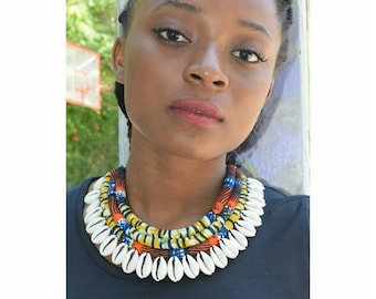 African fabric statement necklace, Collier plastron,bijoux africains, bijoux Wax, Pagne Africain, afro Jewelry