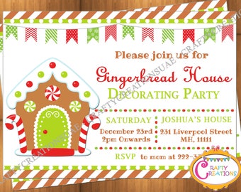 Gingerbread House Decorating Party Invitations Red and Green