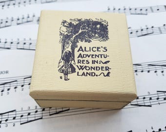 Alice in Wonderland jewellery box small trinket box - altered art, vintage style ring box cream ivory