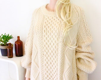 vintage handmade jumper knitted knit vintage pull over sweater oversized XXL XL chunky cable knit big size