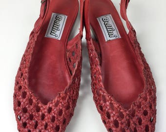 red woven leather slingback flats size 7 1/2 80s