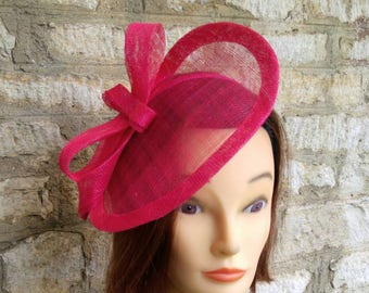 Pink fascinator bright pink wedding hat cocktail hat fuschia pink fascinator Bright pink races hat christening hat tea party fascinator