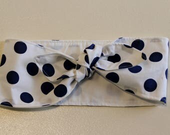 White and Navy Blue Polka Dot Head Wrap Women's 1940's style vintage inspired head scarf rockabilly bandana top knot do rag