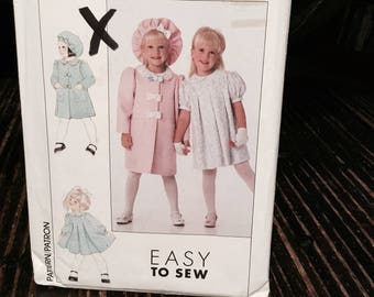 Vintage 1989 Simplicity Sewing Pattern Size A No 9533 Child's Dress, Lined Coat And Hat