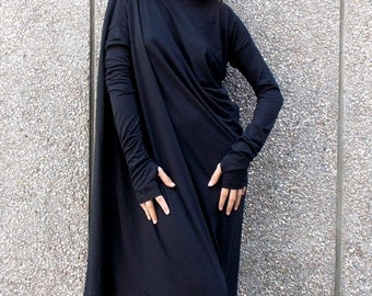ON SALE Black Maxi Dress, Asymmetric Plus Size Black Dress, Black Caftan, Black Party Dress, Summer Caftan TDK01 by Teyxo