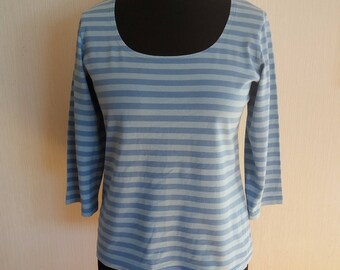 Vintage Marimmeko Womens Light Blue Striped Marine Sweatshirt Size Medium